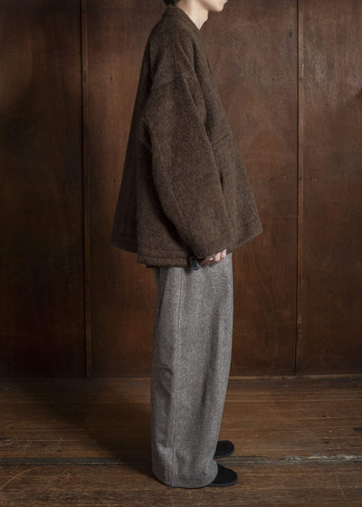JAN-JAN VAN ESSCHE SWEAT#70 WOVEN SWEAT WITH FRONT POCKETS AND DRAWSTRING Highpile Herringbone | Brown Alpaca