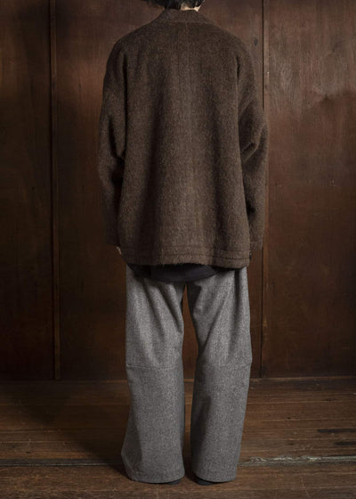 JAN-JAN VAN ESSCHE SWEAT#70 WOVEN SWEAT WITH FRONT POCKETS AND DRAWSTRING Highpile Herringbone | Brown Alpaca