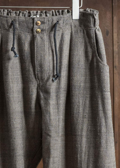 Gathering Textiles Farmer Pants Handwoven Wool, Himalayan Hoothills, Black And Brown Yarn FAP01-HW-BR