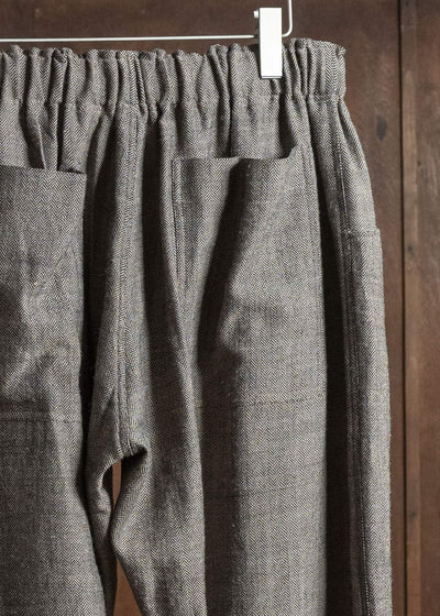 Gathering Textiles Farmer Pants Handwoven Wool, Himalayan Hoothills, Black And Brown Yarn FAP01-HW-BR