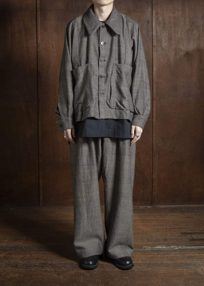 Gathering Textiles Farmer Jacket Handwoven Herrinbone Wool, Black And Brown Yarn FAJ02-HW-BR