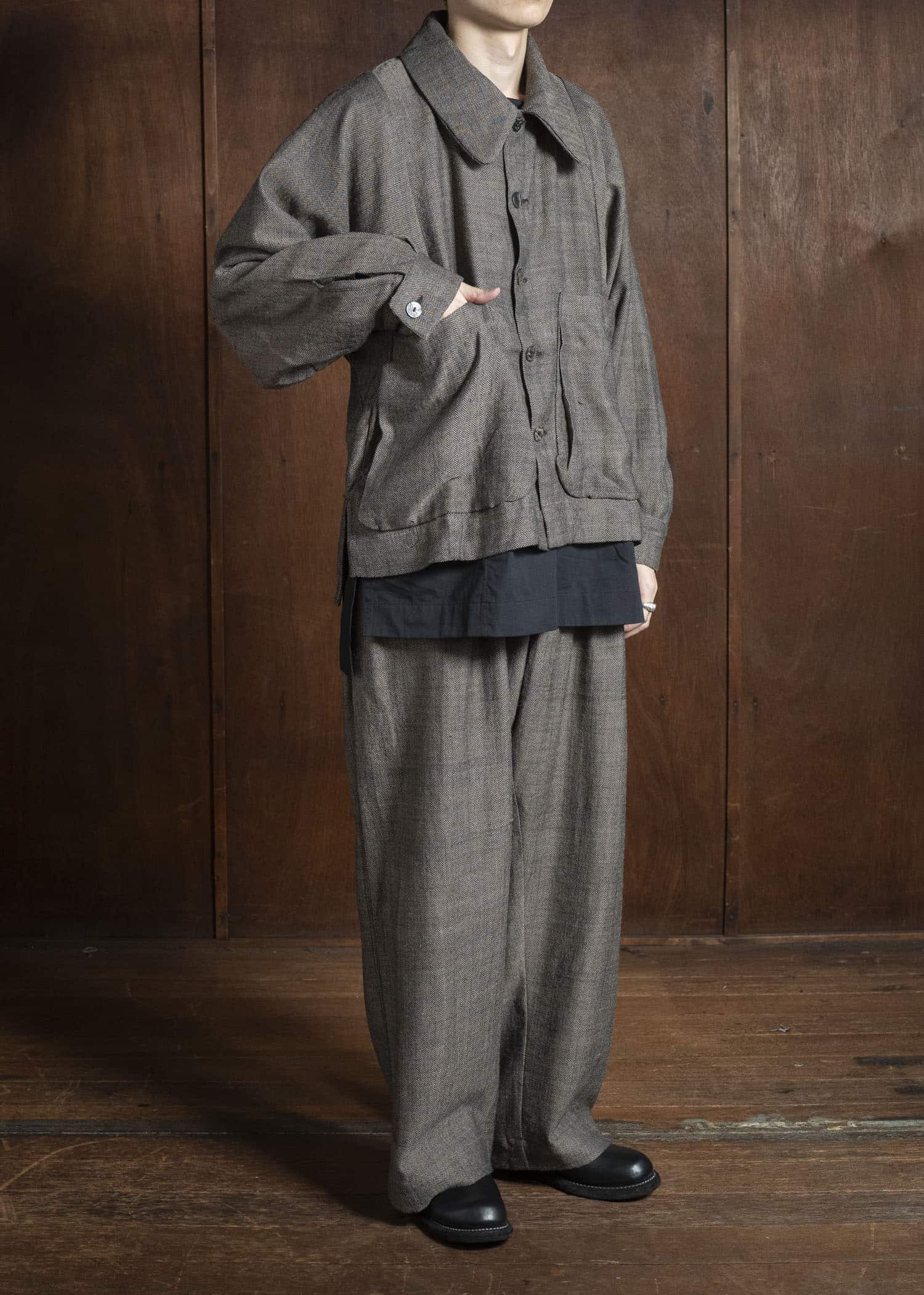 Gathering Textiles Farmer Pants Handwoven Wool , Himalayan Hoothills , Black And Brown Yarn FAP01-HW-BR