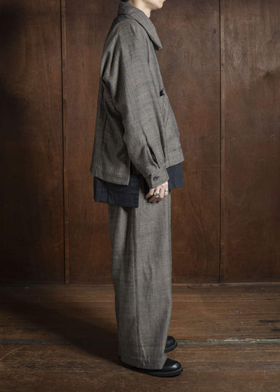 Gathering Textiles Farmer Jacket Handwoven Herrinbone Wool, Black And Brown Yarn FAJ02-HW-BR