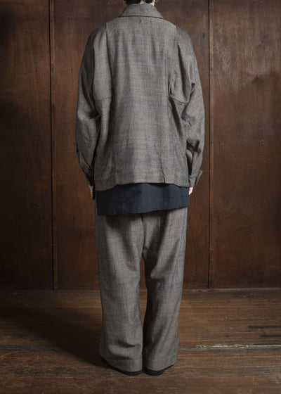 Gathering Textiles Farmer Jacket Handwoven Herrinbone Wool, Black And Brown Yarn FAJ02-HW-BR