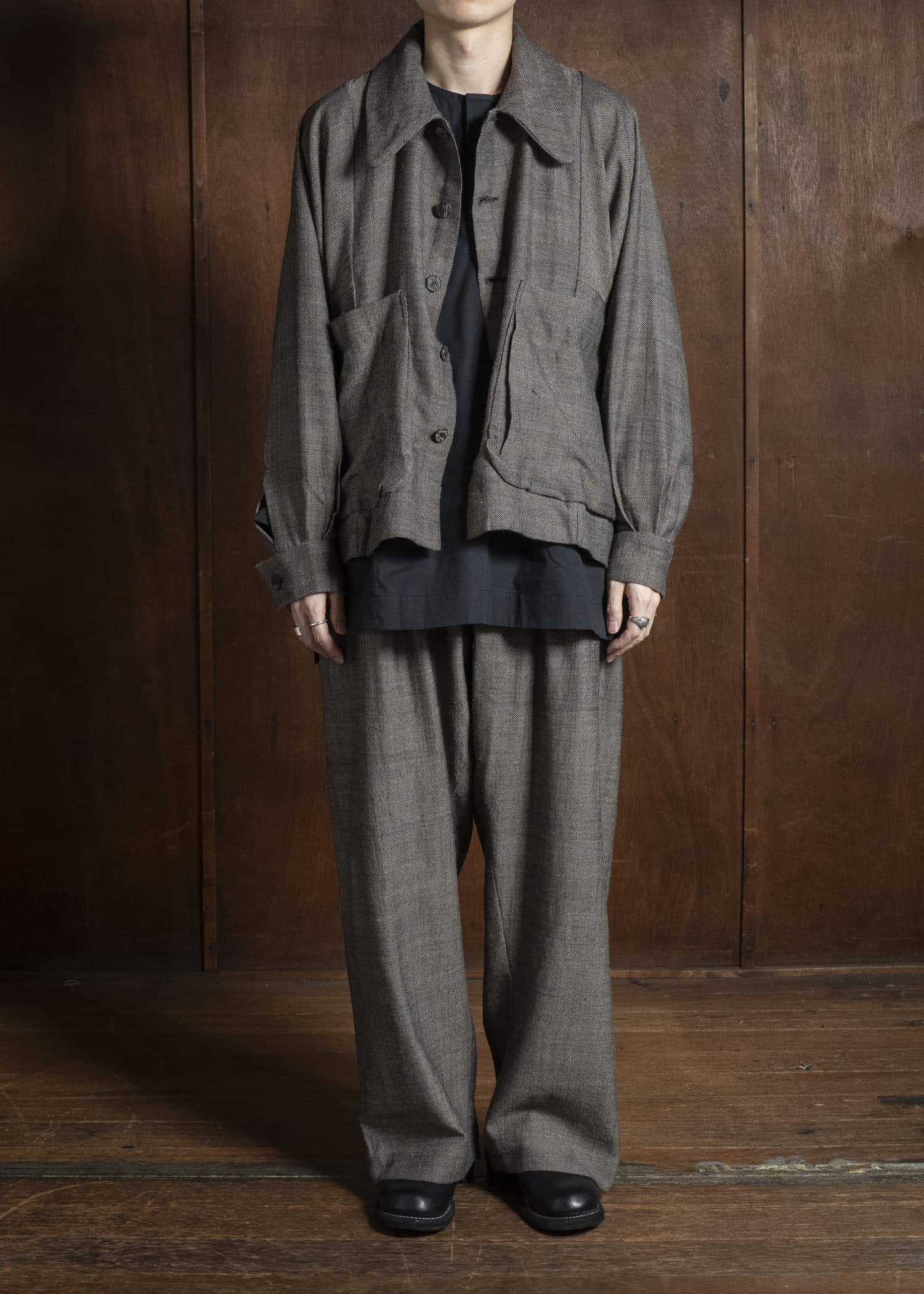 Gathering Textiles Farmer Pants Handwoven Wool , Himalayan Hoothills , Black And Brown Yarn FAP01-HW-BR