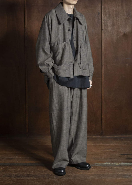 Gathering Textiles Farmer Jacket Handwoven Herrinbone Wool , Black And Brown Yarn FAJ02-HW-BR