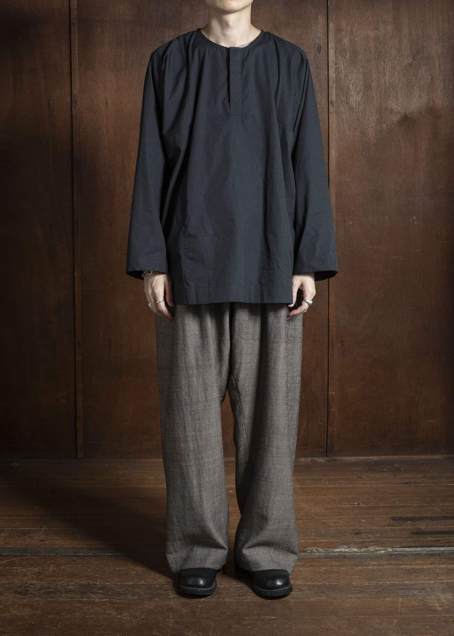 Gathering Textiles Fisherman Shirt Organic Cotton Poplin , Naturally Dyed Black FIS01-CP-BK