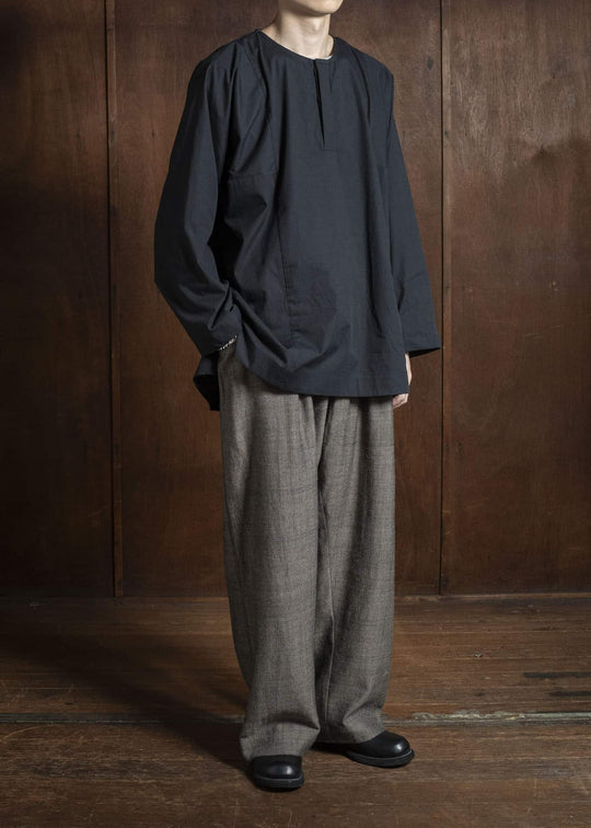 Gathering Textiles Fisherman Shirt Organic Cotton Poplin , Naturally Dyed Black FIS01-CP-BK