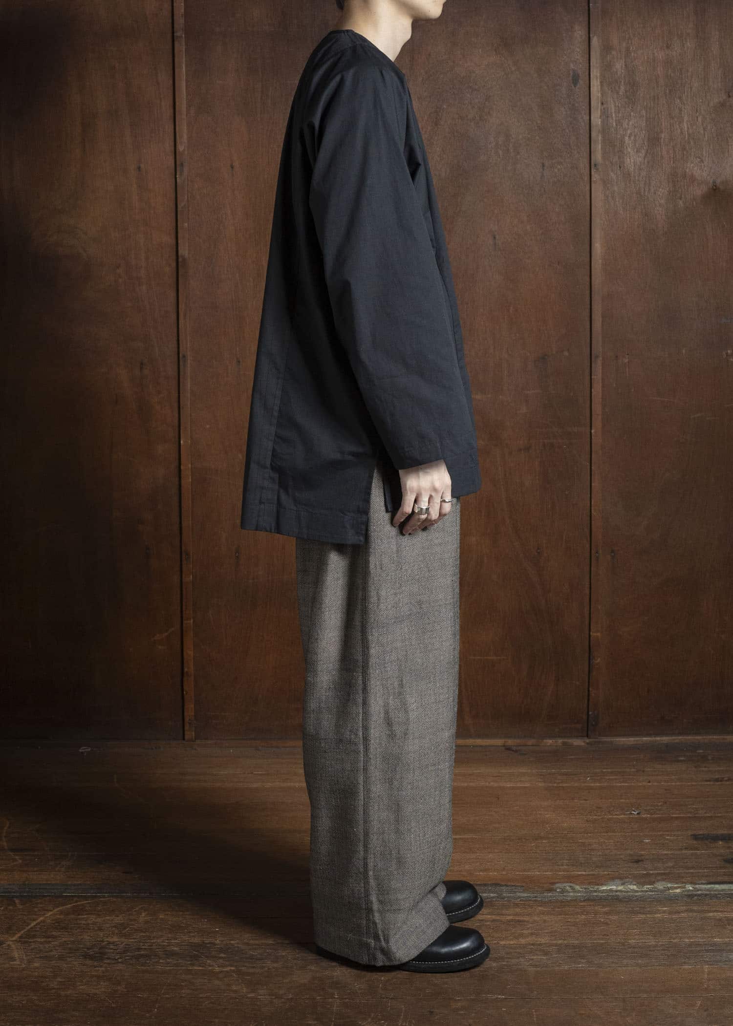 Gathering Textiles Fisherman Shirt Organic Cotton Poplin , Naturally Dyed Black FIS01-CP-BK