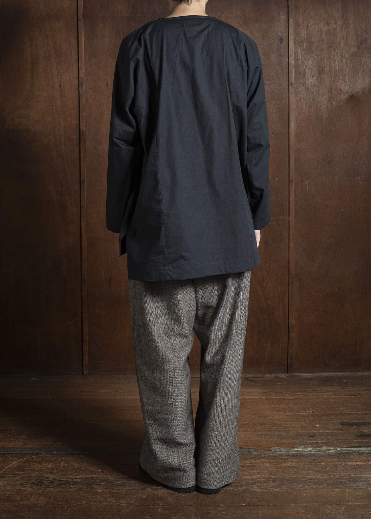 Gathering Textiles Fisherman Shirt Organic Cotton Poplin , Naturally Dyed Black FIS01-CP-BK