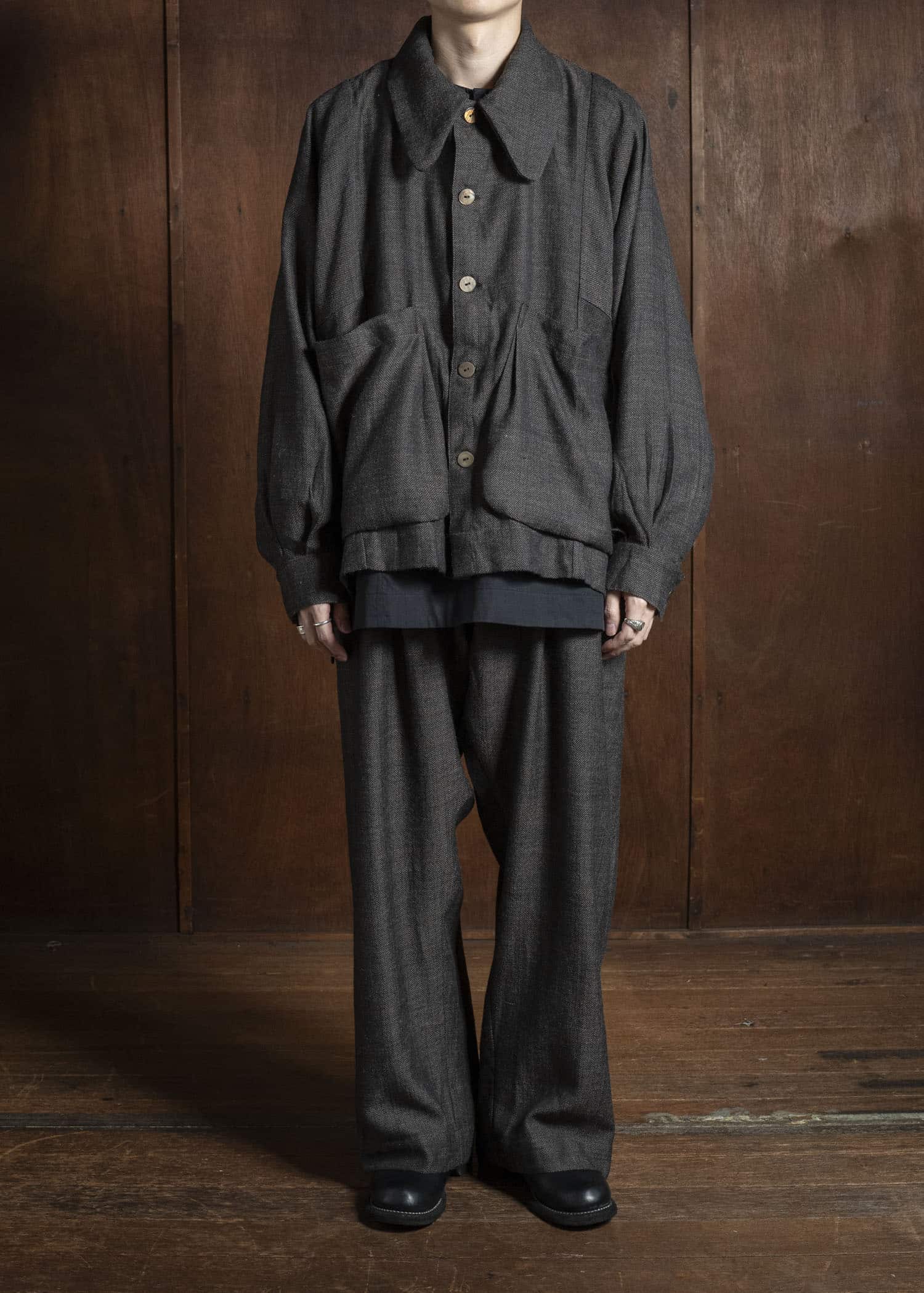 Gathering Textiles Farmer Pants Handwoven Wool , Himalayan Hoothills , Black And Grey Yarn FAP01-HW-BK