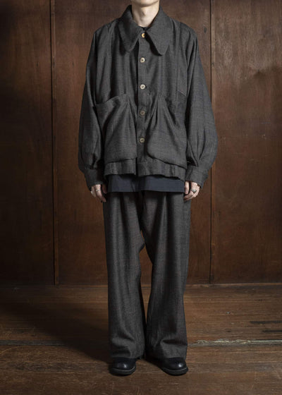 Gathering Textiles Farmer Pants Handwoven Wool , Himalayan Hoothills , Black And Grey Yarn FAP01-HW-BK