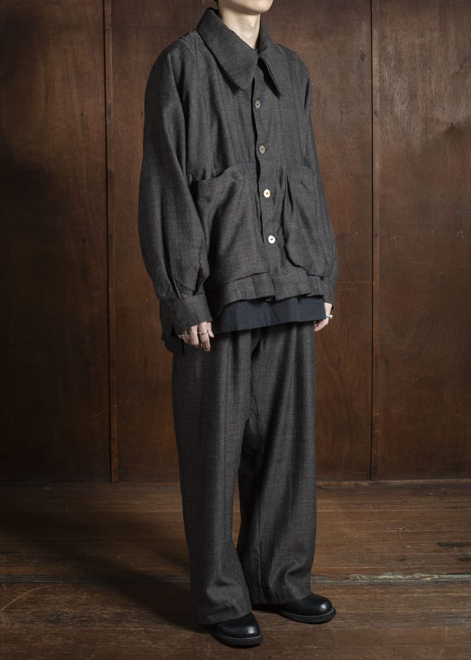 Gathering Textiles Farmer Pants Handwoven Wool , Himalayan Hoothills , Black And Grey Yarn FAP01-HW-BK