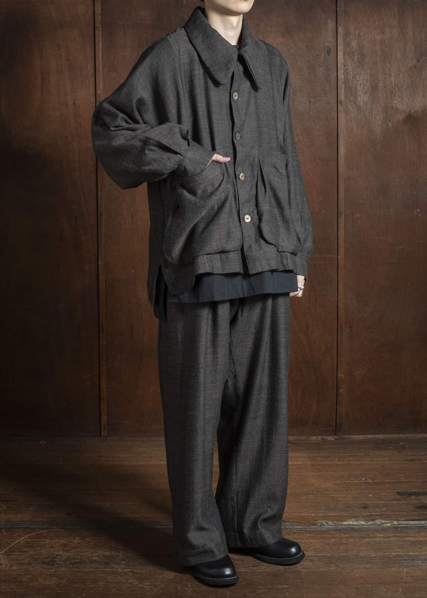 Gathering Textiles Farmer Pants Handwoven Wool , Himalayan Hoothills , Black And Grey Yarn FAP01-HW-BK