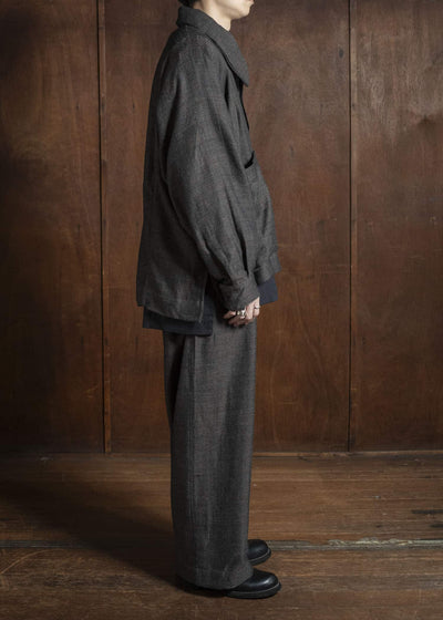 Gathering Textiles Farmer Jacket Handwoven Herrinbone Wool , Black And Grey Yarn FAJ02-HW-BK