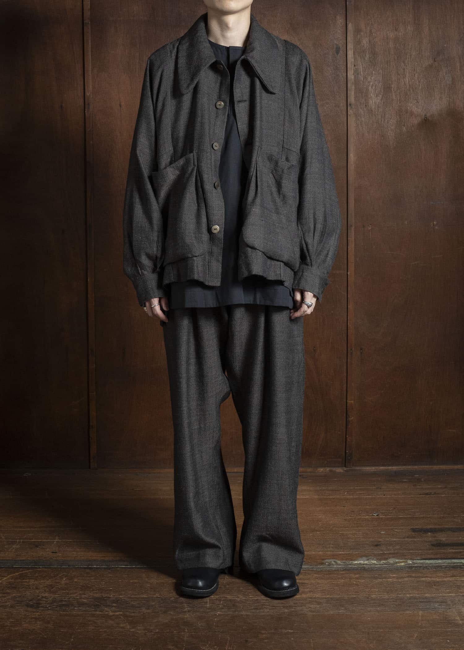 Gathering Textiles Farmer Pants Handwoven Wool , Himalayan Hoothills , Black And Grey Yarn FAP01-HW-BK