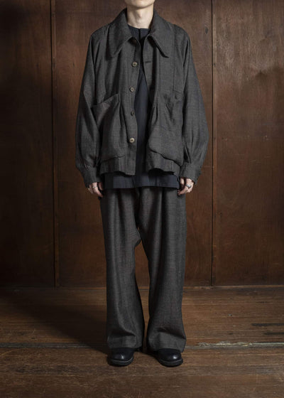 Gathering Textiles Farmer Pants Handwoven Wool , Himalayan Hoothills , Black And Grey Yarn FAP01-HW-BK