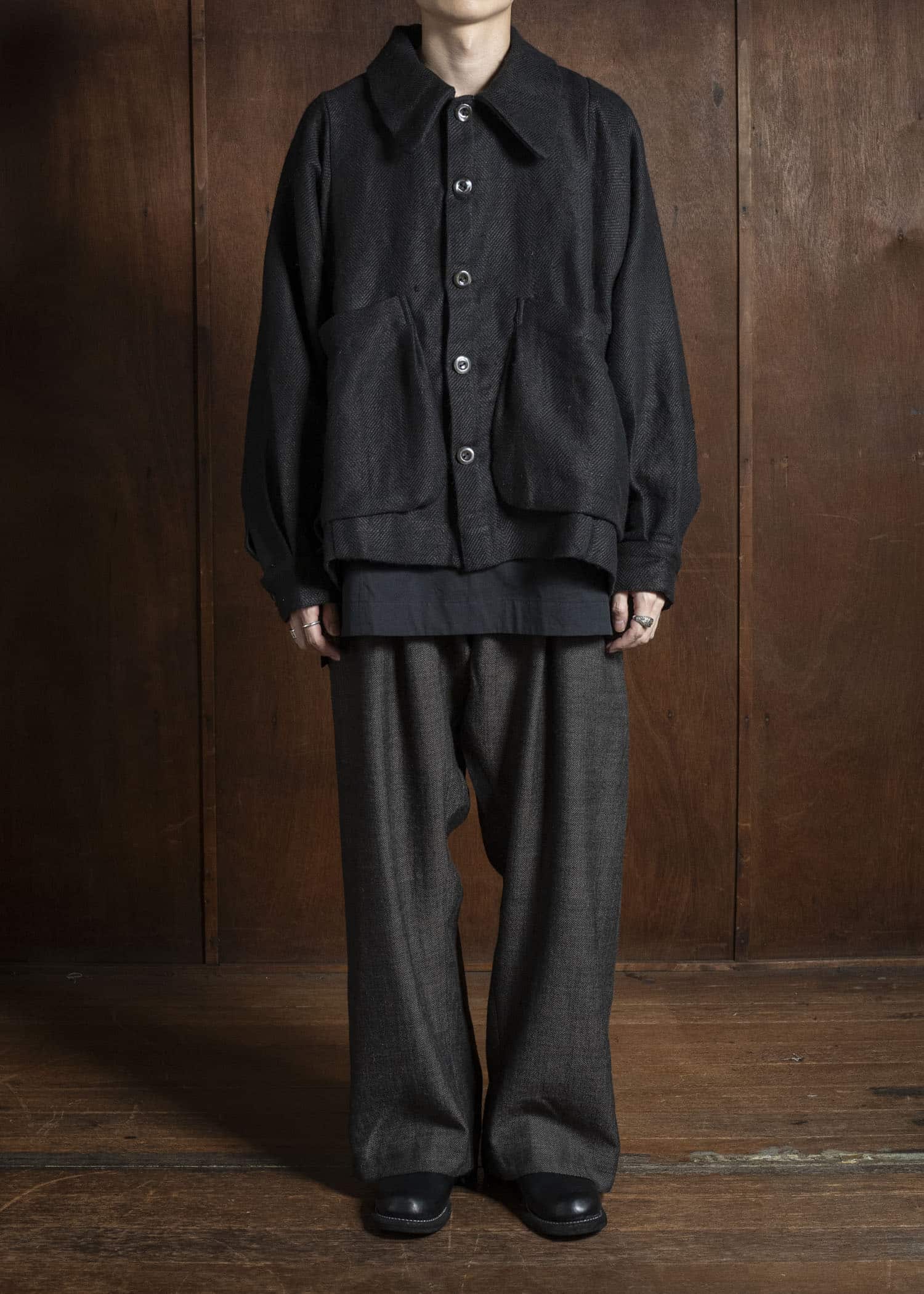 Gathering Textiles Farmer Jacket Handwoven Organic Cotton , Naturally Dyed Black FAJ02-HC-BK