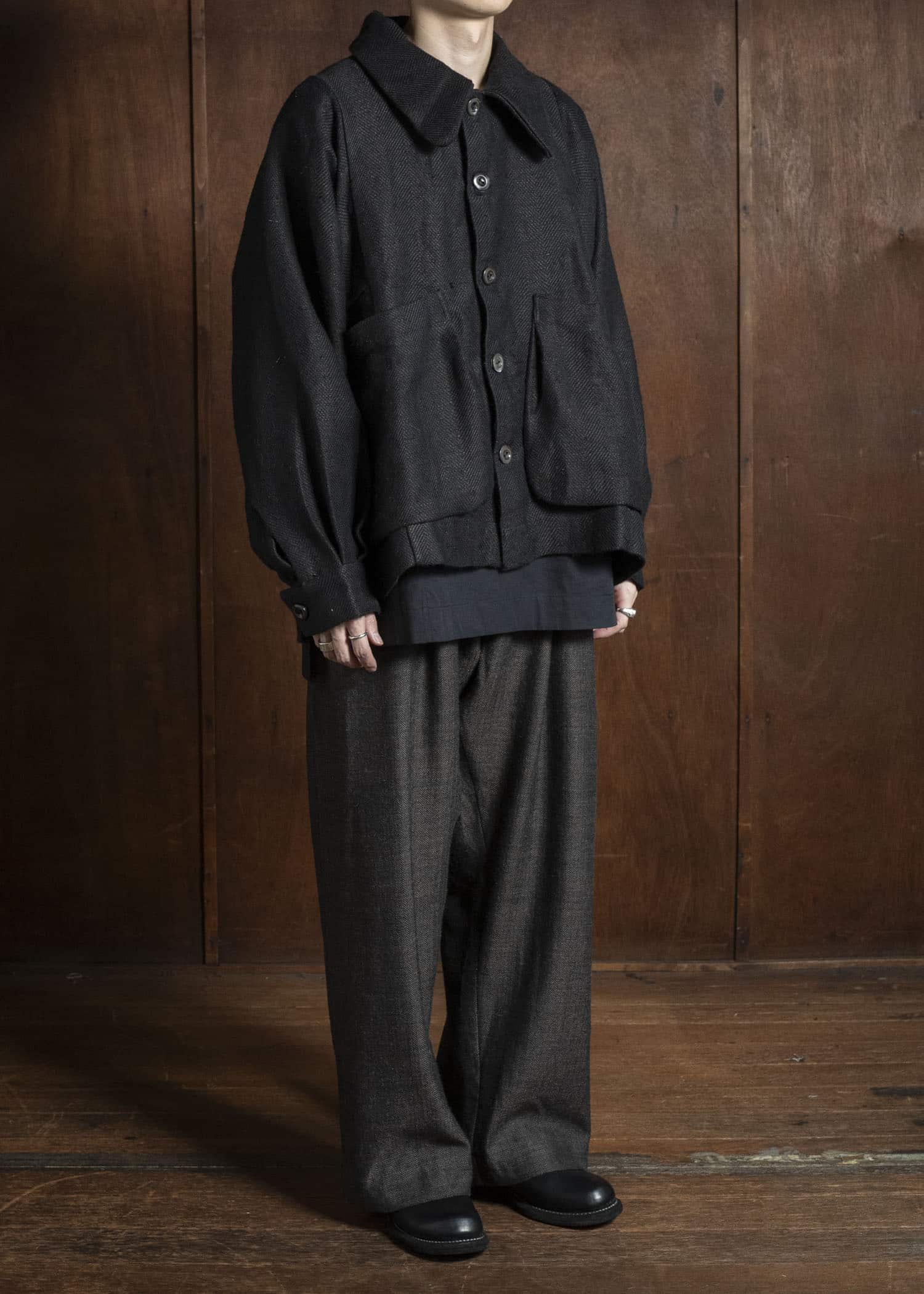 Gathering Textiles Farmer Jacket Handwoven Organic Cotton , Naturally Dyed Black FAJ02-HC-BK