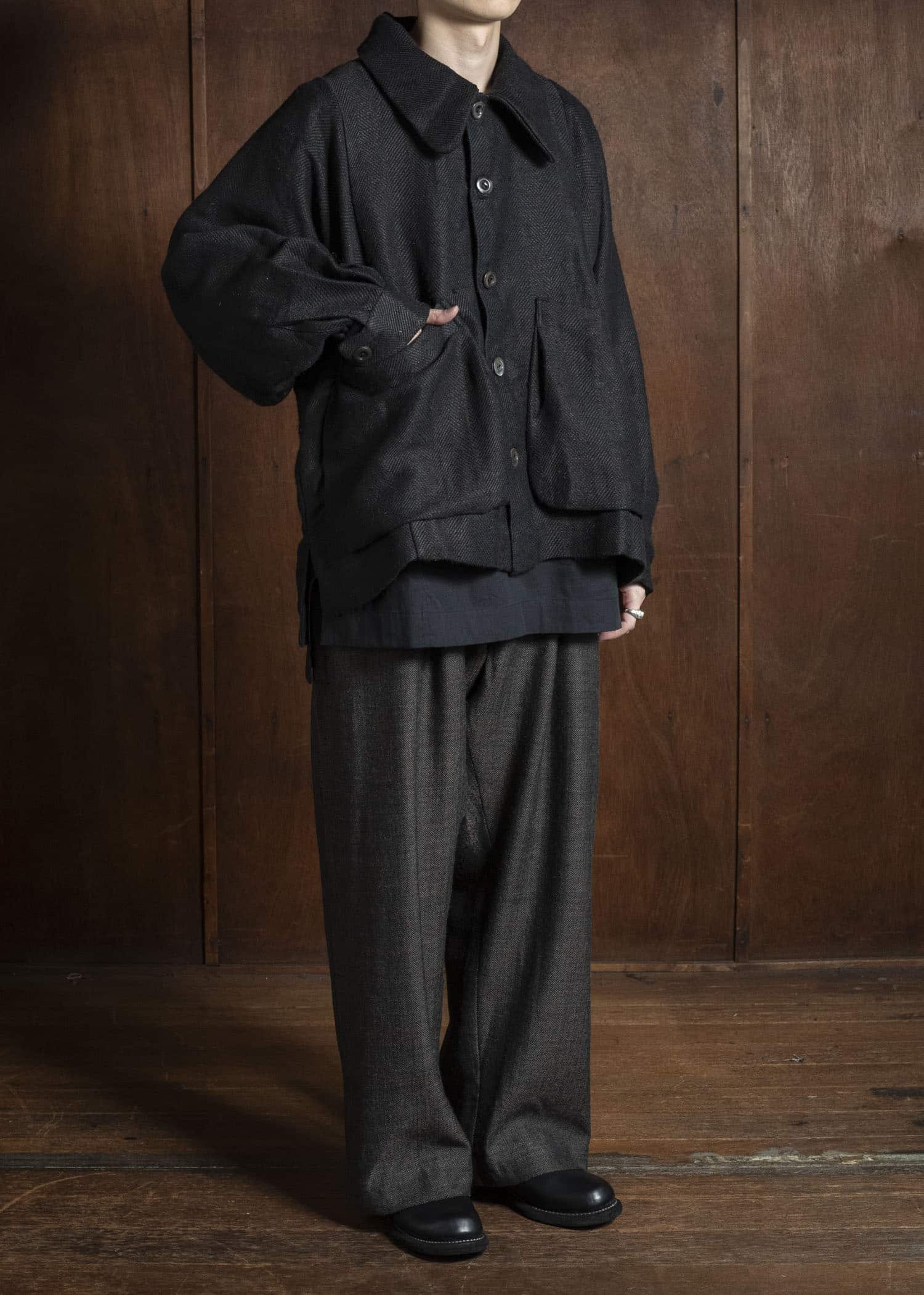 Gathering Textiles Farmer Jacket Handwoven Organic Cotton , Naturally Dyed Black FAJ02-HC-BK