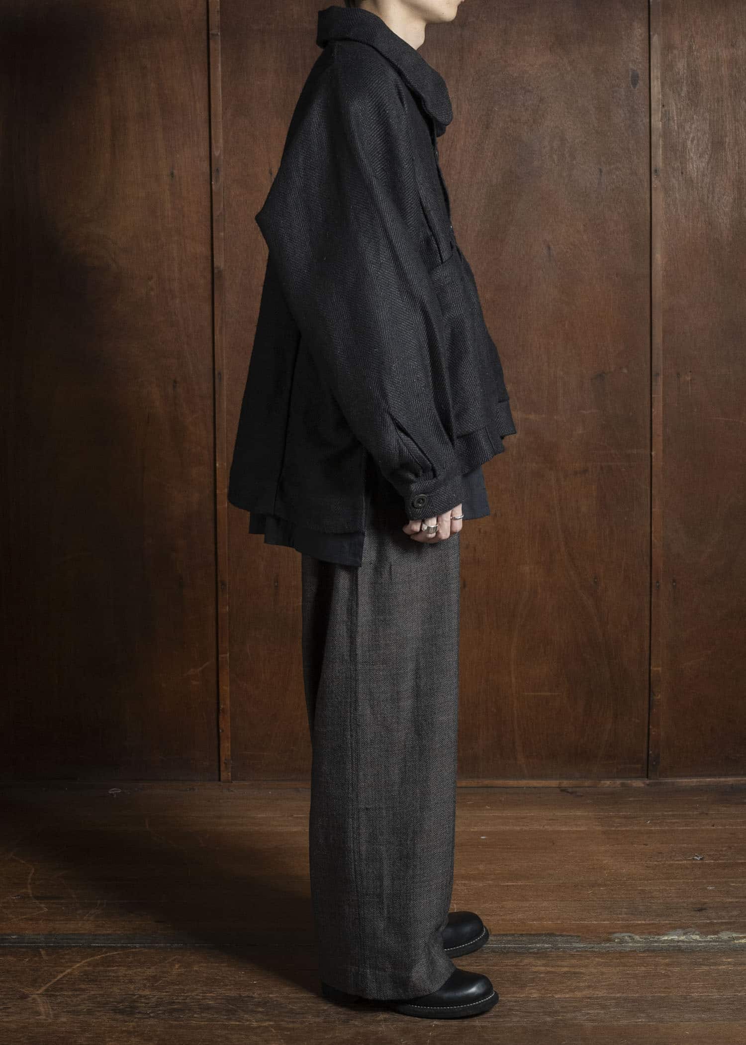 Gathering Textiles Farmer Jacket Handwoven Organic Cotton , Naturally Dyed Black FAJ02-HC-BK