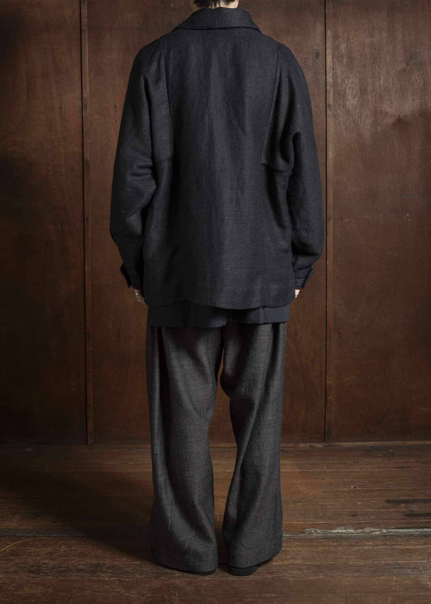 Gathering Textiles Farmer Jacket Handwoven Organic Cotton , Naturally Dyed Black FAJ02-HC-BK