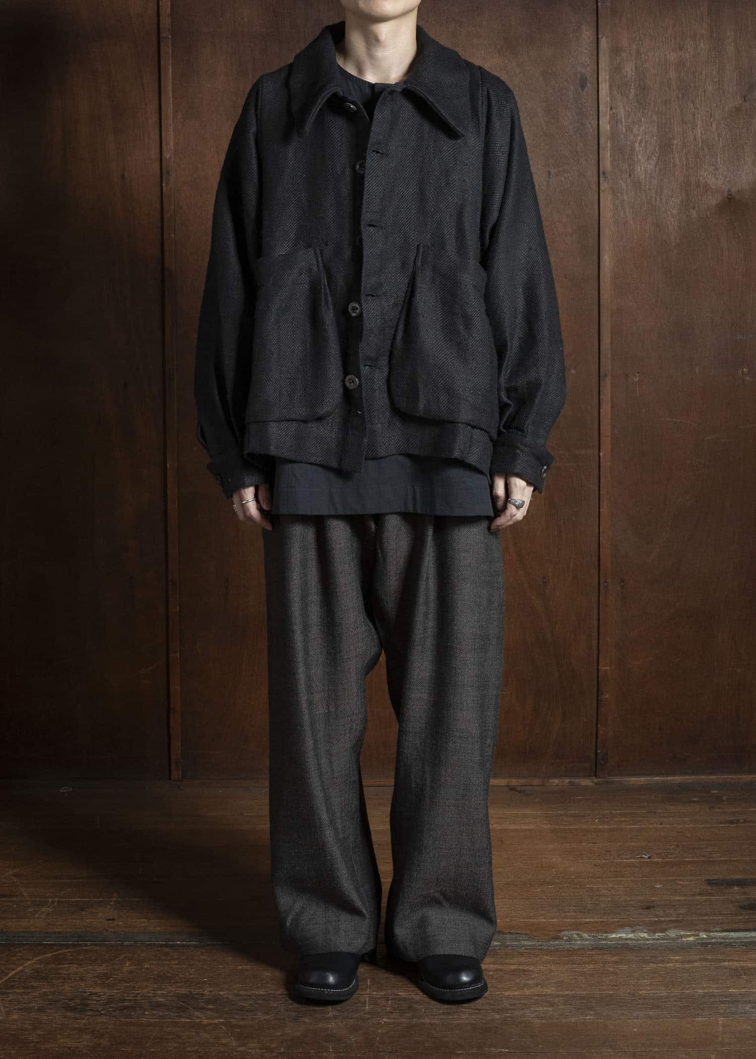 Gathering Textiles Farmer Jacket Handwoven Organic Cotton , Naturally Dyed Black FAJ02-HC-BK