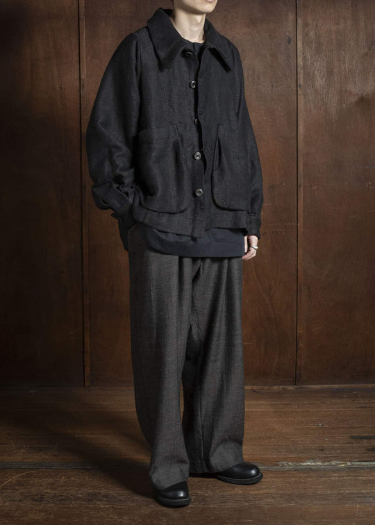 Gathering Textiles Farmer Jacket Handwoven Organic Cotton , Naturally Dyed Black FAJ02-HC-BK