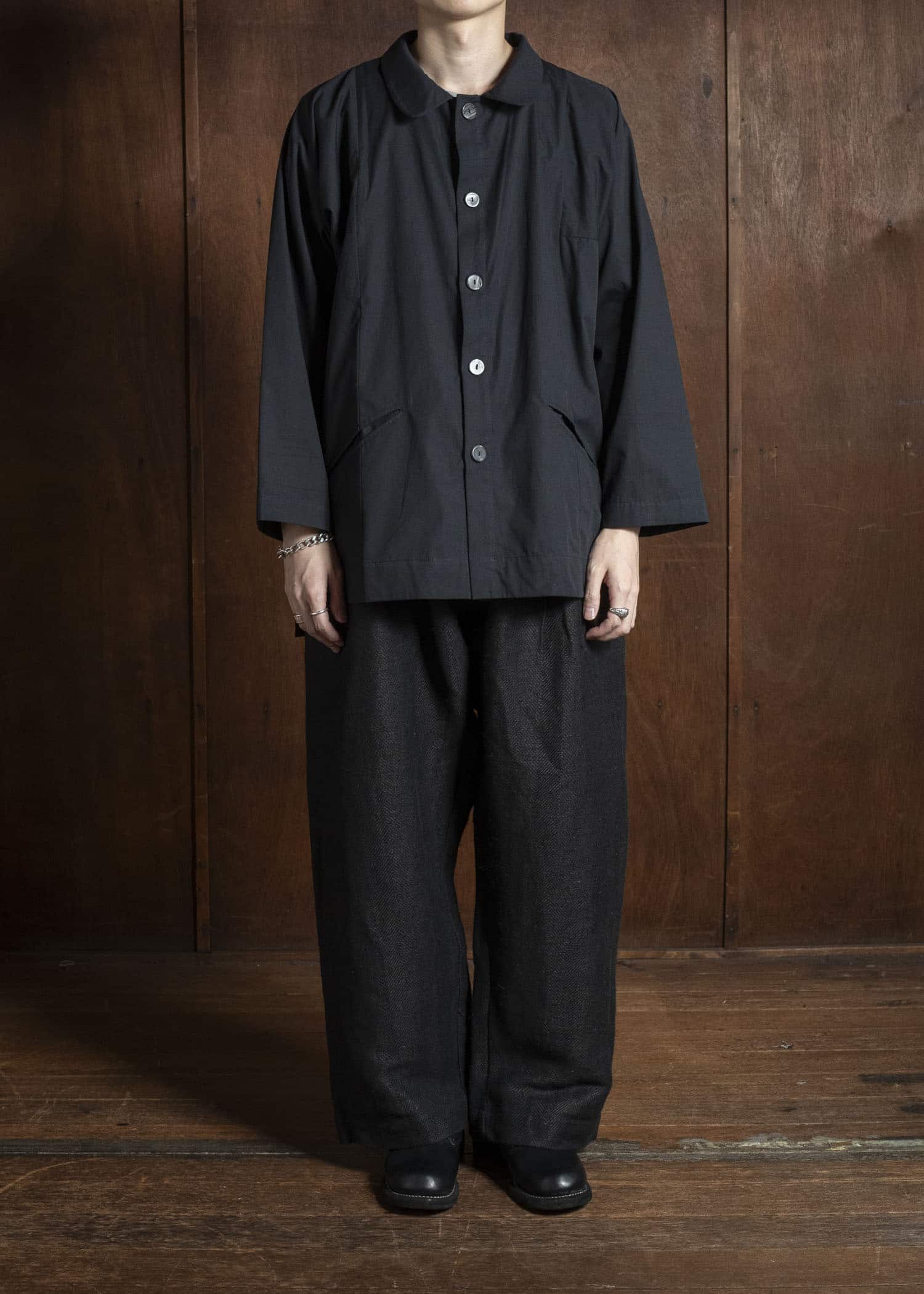 Gathering Textiles Farmer Shirt Organic Cotton Poplin , Naturally Dyed Black FAS01-CP-BK