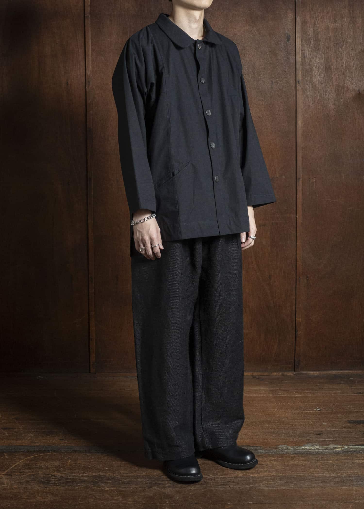 Gathering Textiles Farmer Shirt Organic Cotton Poplin , Naturally Dyed Black FAS01-CP-BK