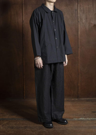 Gathering Textiles Farmer Shirt Organic Cotton Poplin , Naturally Dyed Black FAS01-CP-BK