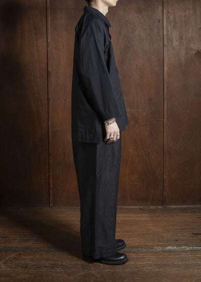 Gathering Textiles Farmer Shirt Organic Cotton Poplin , Naturally Dyed Black FAS01-CP-BK