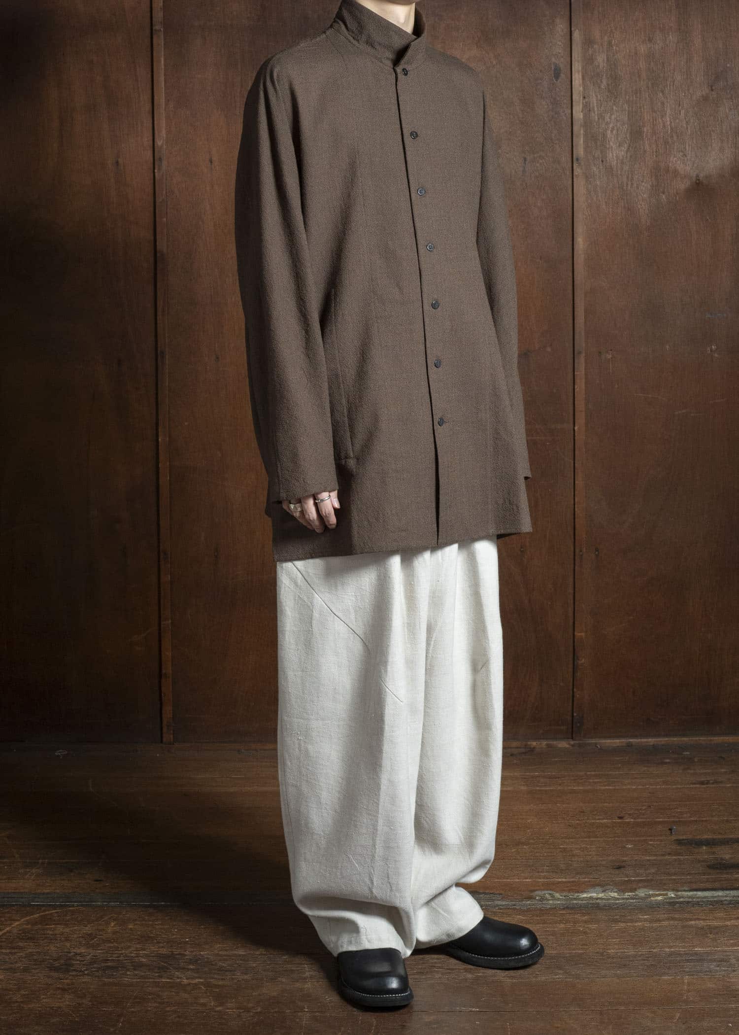 Jurgen Lehl ウール平薄手布帛シャツ JO554FBM653 #95:焦茶