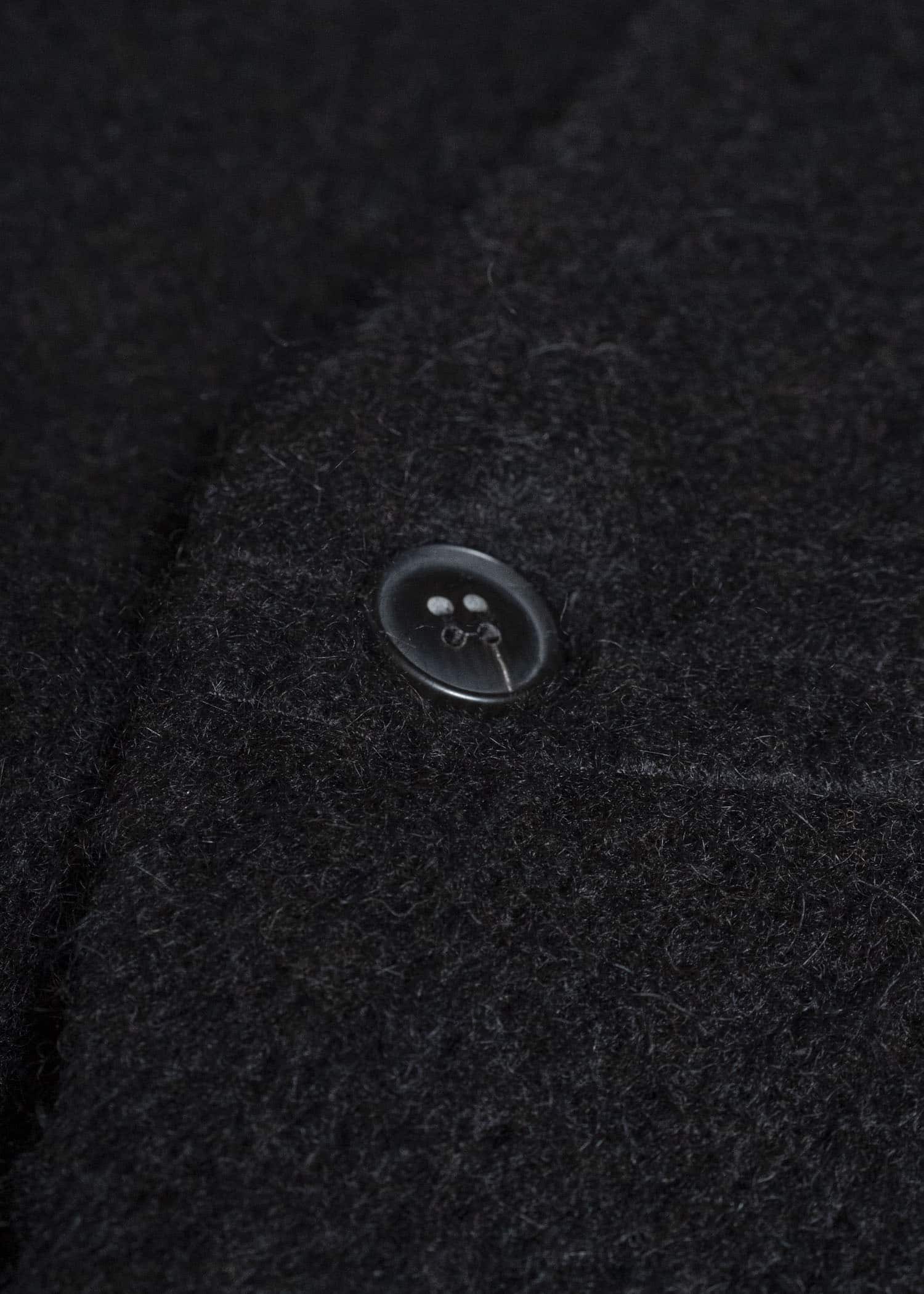 JAN-JAN VAN ESSCHE COAT#35 COAT WITH STANDING COLLAR,JET POCKETS, FULLY LINED Highpile Herringbone | Black Alpaca