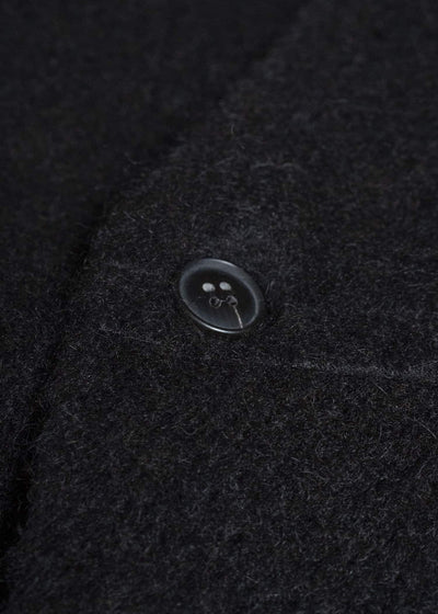JAN-JAN VAN ESSCHE COAT#35 COAT WITH STANDING COLLAR,JET POCKETS, FULLY LINED Highpile Herringbone | Black Alpaca