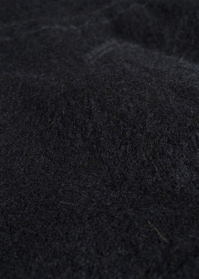 JAN-JAN VAN ESSCHE COAT#35 COAT WITH STANDING COLLAR,JET POCKETS, FULLY LINED Highpile Herringbone | Black Alpaca