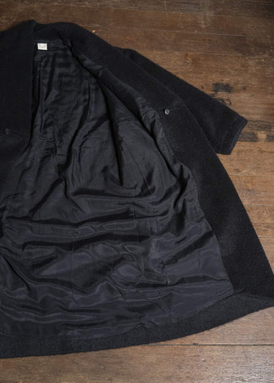 JAN-JAN VAN ESSCHE COAT#35 COAT WITH STANDING COLLAR,JET POCKETS, FULLY LINED Highpile Herringbone | Black Alpaca