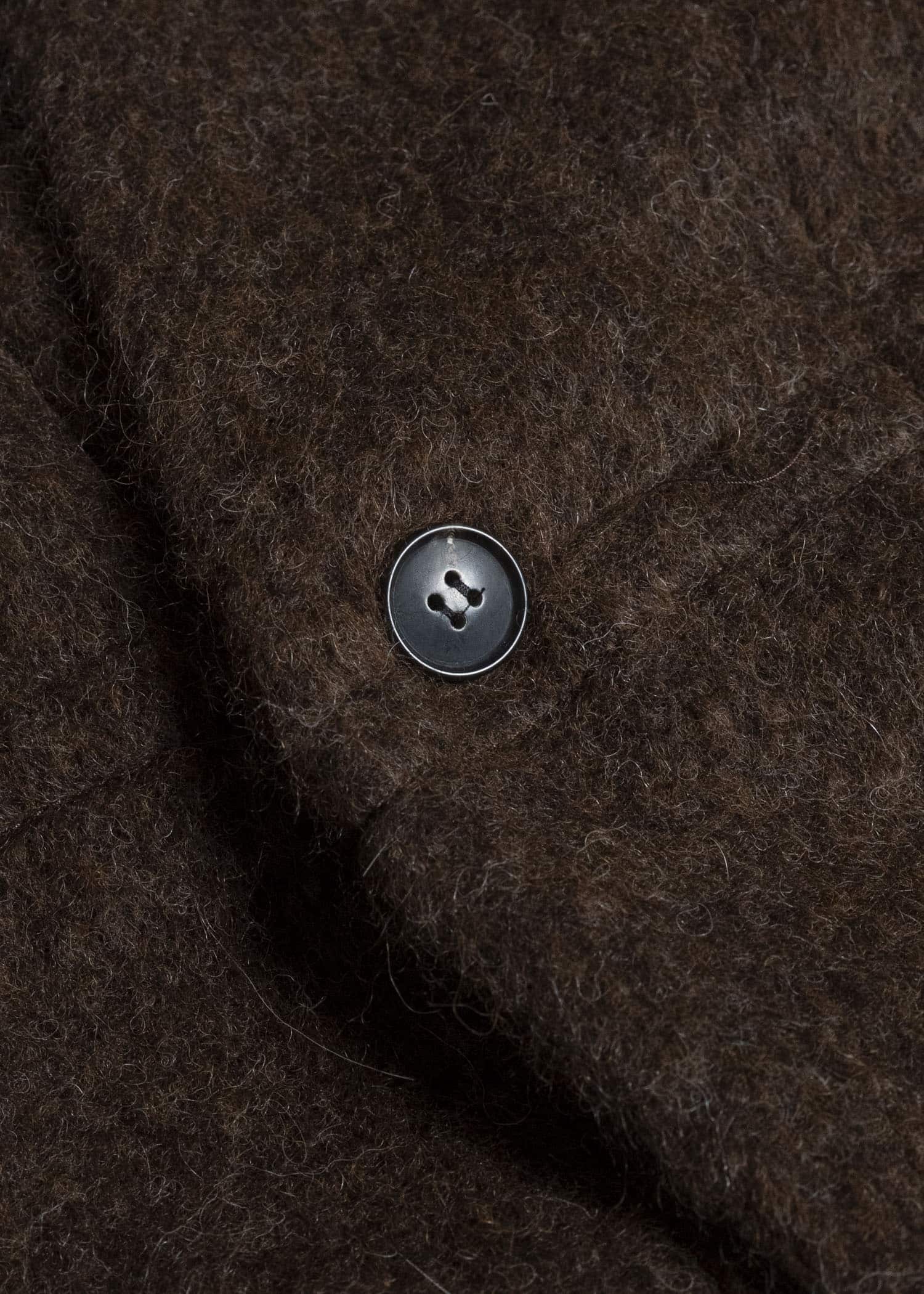 JAN-JAN VAN ESSCHE COAT#35 COAT WITH STANDING COLLAR,JET POCKETS, FULLY LINED Highpile Herringbone | Brown Alpaca