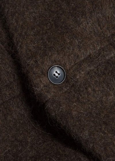 JAN-JAN VAN ESSCHE COAT#35 COAT WITH STANDING COLLAR,JET POCKETS, FULLY LINED Highpile Herringbone | Brown Alpaca