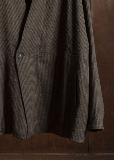 JAN-JAN VAN ESSCHE JACKET#66 OVERSIZED BLAZER WITH JET POCKET AND FULLY LINED 	Hemp Co Reed Twill | Khaki Striped