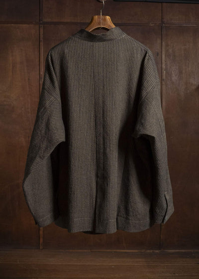 JAN-JAN VAN ESSCHE JACKET#66 OVERSIZED BLAZER WITH JET POCKET AND FULLY LINED 	Hemp Co Reed Twill | Khaki Striped
