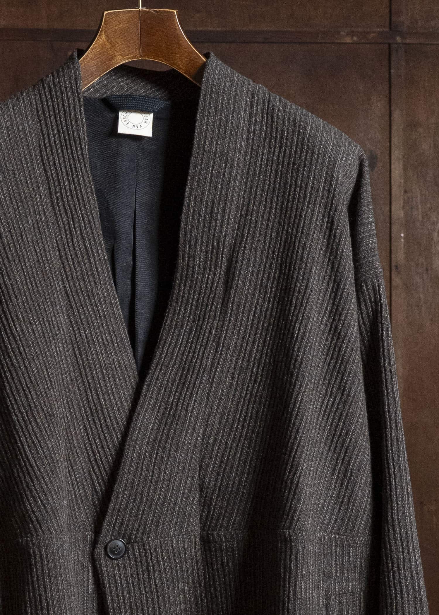 JAN-JAN VAN ESSCHE JACKET#66 OVERSIZED BLAZER WITH JET POCKET AND FULLY LINED Yak Wo Linen Cotton | Brown Striped