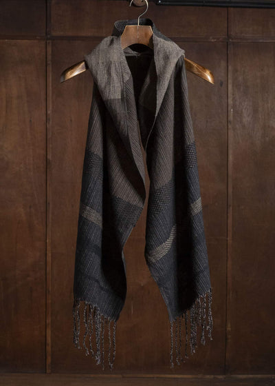 JAN-JAN VAN ESSCHE HOODED SCARF#1 HANDWOVEN HOODED SCARF WITH FRINGES Handwoven | Textured Stripe