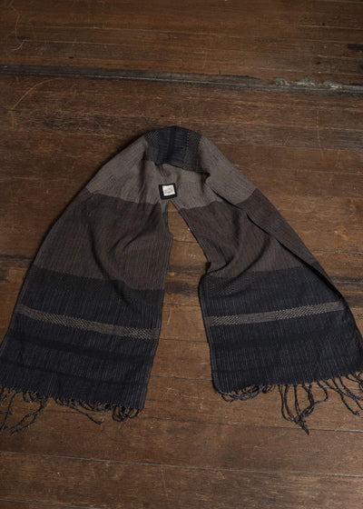 JAN-JAN VAN ESSCHE HOODED SCARF#1 HANDWOVEN HOODED SCARF WITH FRINGES Handwoven | Textured Stripe