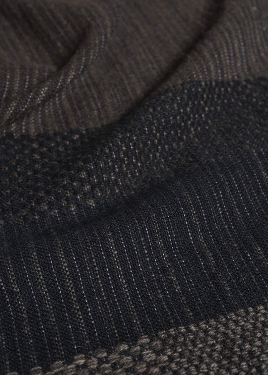 JAN-JAN VAN ESSCHE HOODED SCARF#1 HANDWOVEN HOODED SCARF WITH FRINGES Handwoven | Textured Stripe