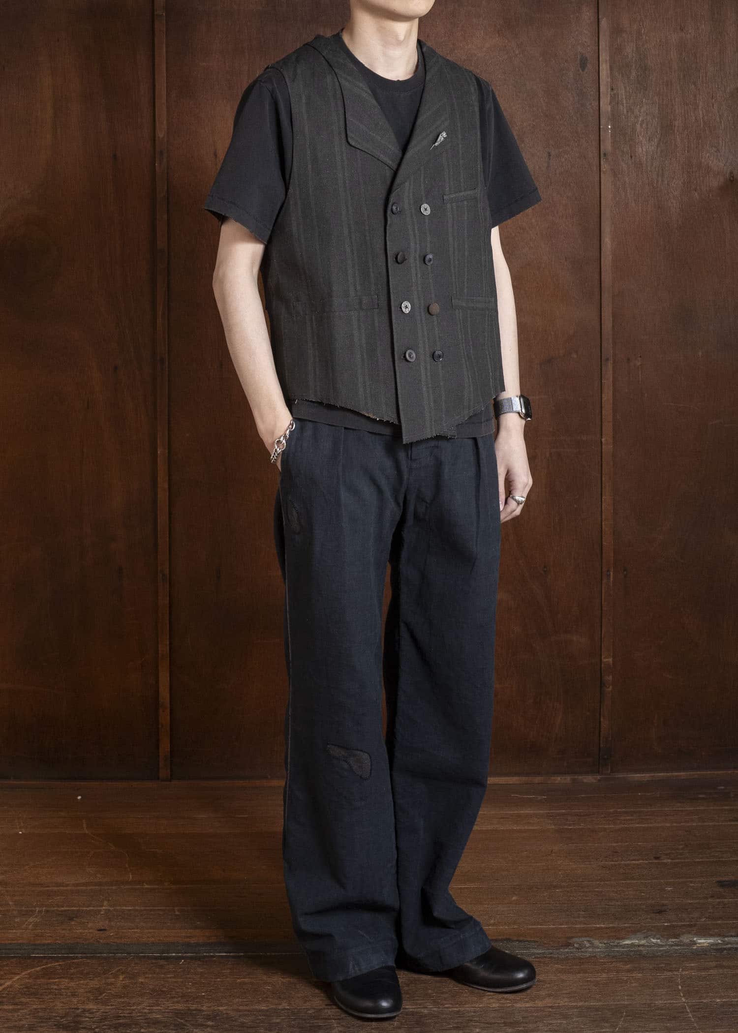 Professor.E DOUBLE BREASTED WAISTCOAT BLACK 26SS-FM-VST-01