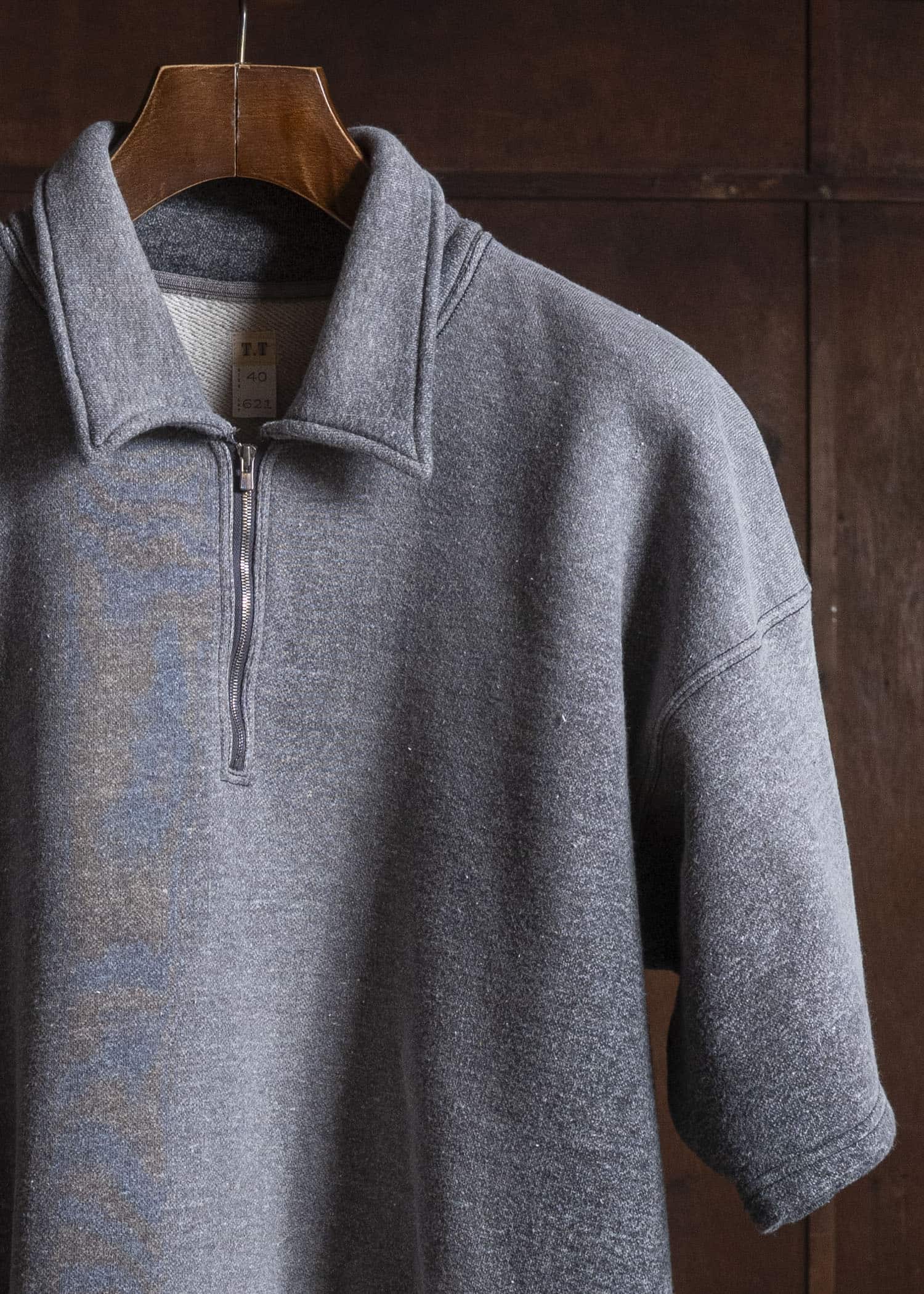 Taiga Takahashi Lot.621-Faded Heather Gray Half Zip S/S Sweat Shirts Faded Heather Gray