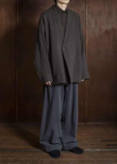 JAN-JAN VAN ESSCHE JACKET#66 OVERSIZED BLAZER WITH JET POCKET AND FULLY LINED Yak Wo Linen Cotton | Brown Striped