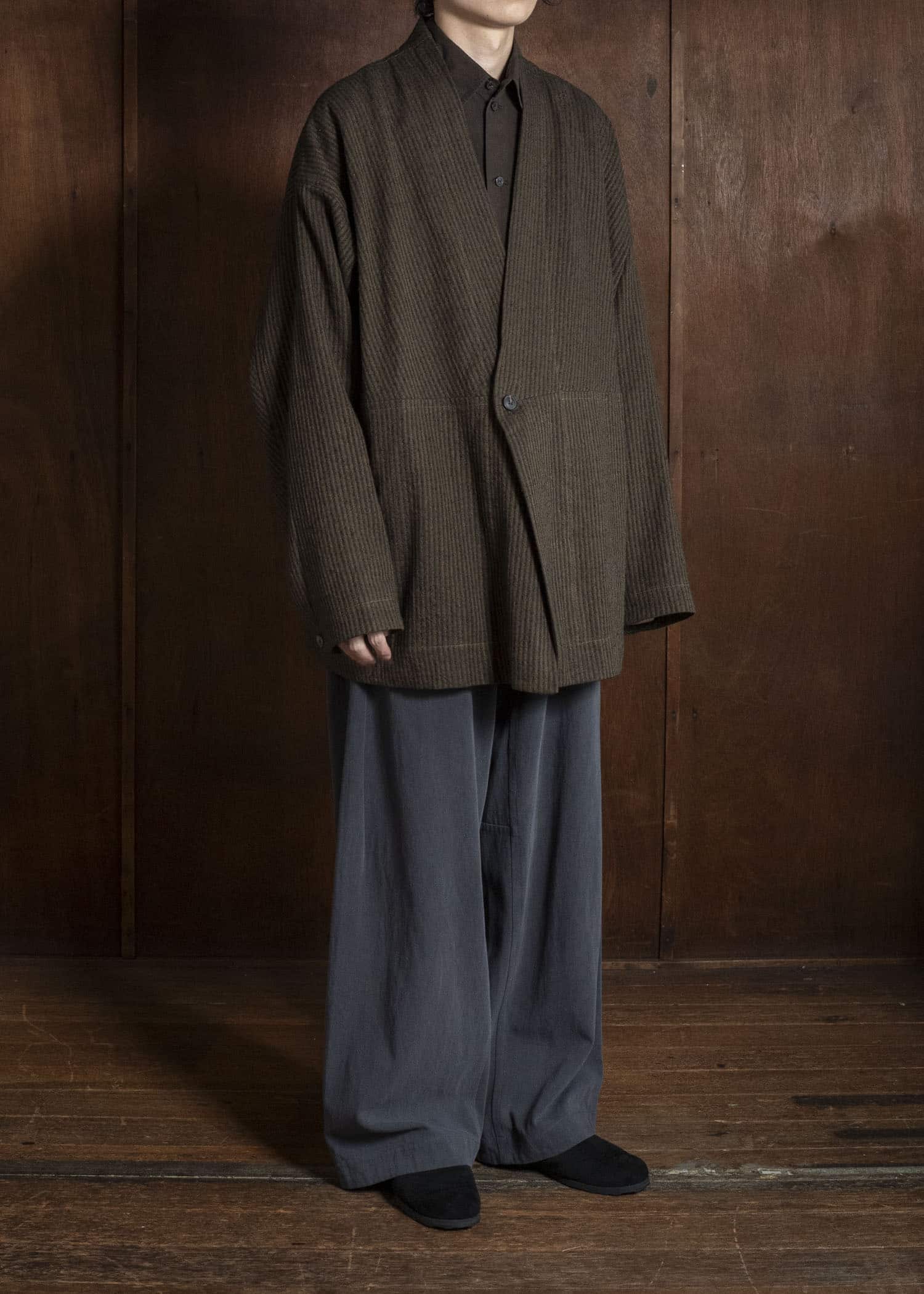 JAN-JAN VAN ESSCHE JACKET#66 OVERSIZED BLAZER WITH JET POCKET AND FULLY LINED 	Hemp Co Reed Twill | Khaki Striped
