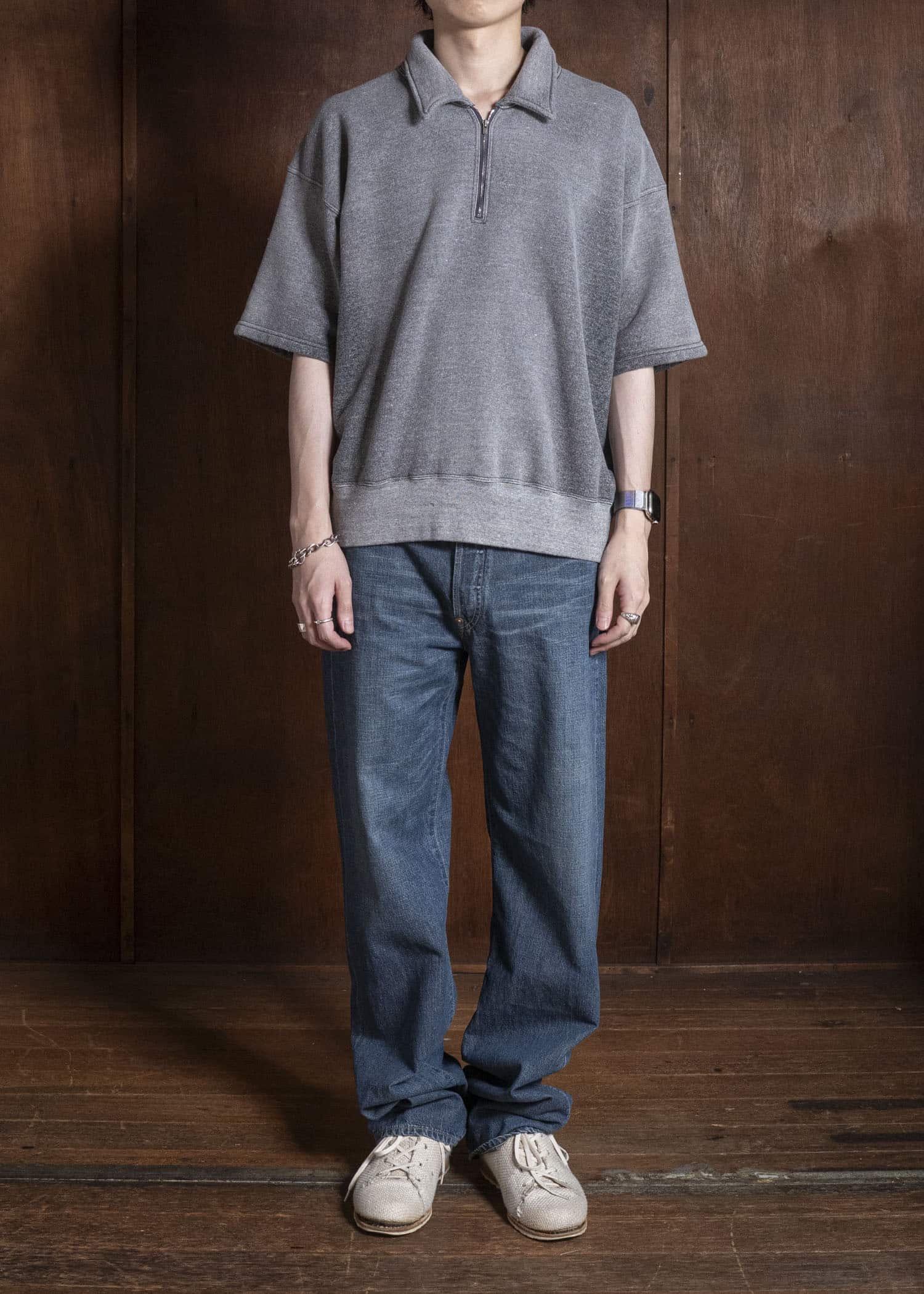 Taiga Takahashi Lot.621-Faded Heather Gray Half Zip S/S Sweat Shirts Faded Heather Gray